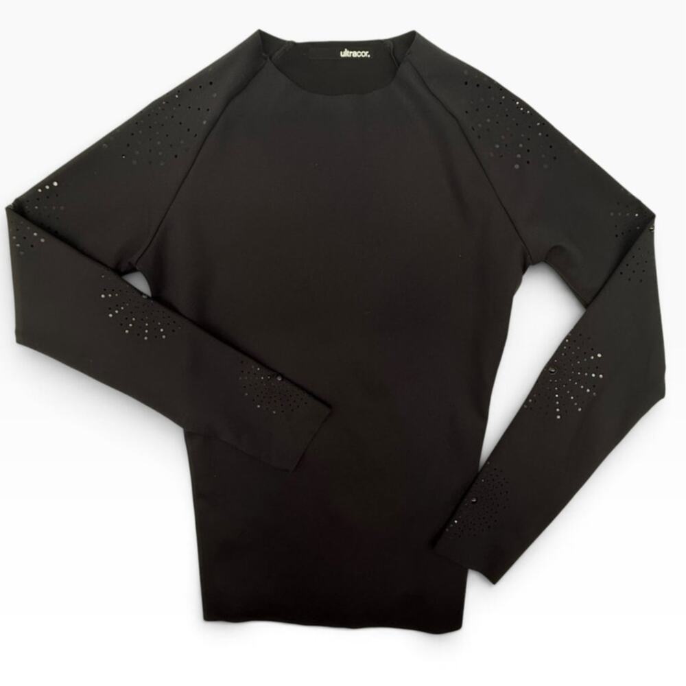 Ultracor Top Womens S Black Laser Cut Perforated Long Sleeve Embellished USA